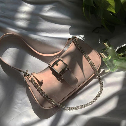 Women Fashion Retro Solid Color Mini Chain Shoulder Underarm Bag