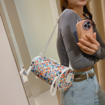 Sac seau décontracté en tissu Oxford pour femme, à bandoulière et à couleurs contrastées 