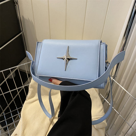 Sac à bandoulière carré en PU pour femme, style rétro, couleur unie, à rabat, style étoile