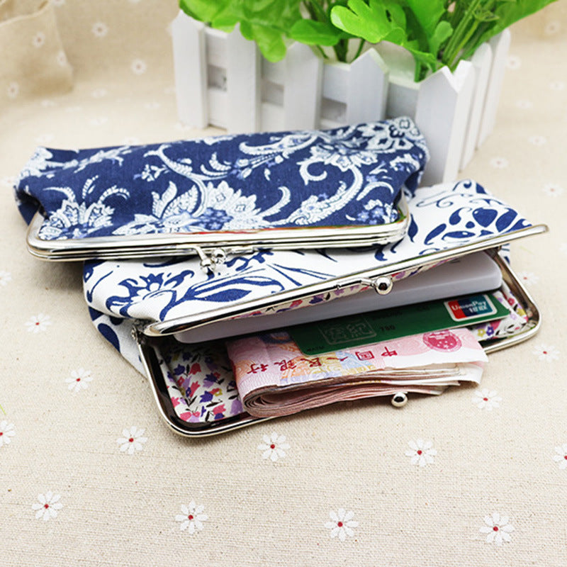Women Fashion Fabric Ethnic Style Simple Buckle Long Coin Purse