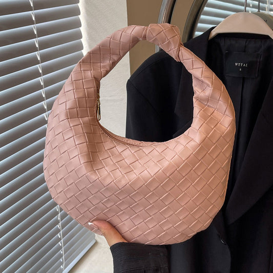 Women Fashion Casual Solid Color Woven Dumpling Handbag