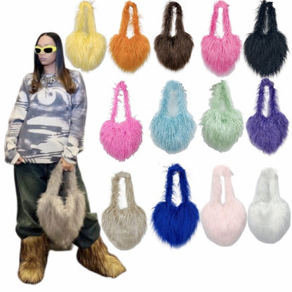Sac à bandoulière en peluche en forme de cœur pour femme, mignon et tendance, couleur unie, hiver 