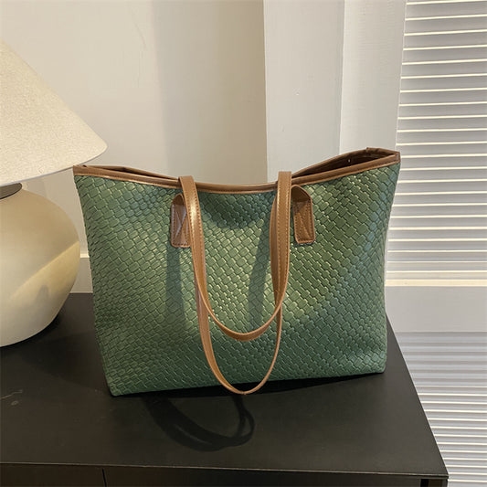 Sac fourre-tout tissé de grande capacité, couleur unie, tendance, pour femme 
