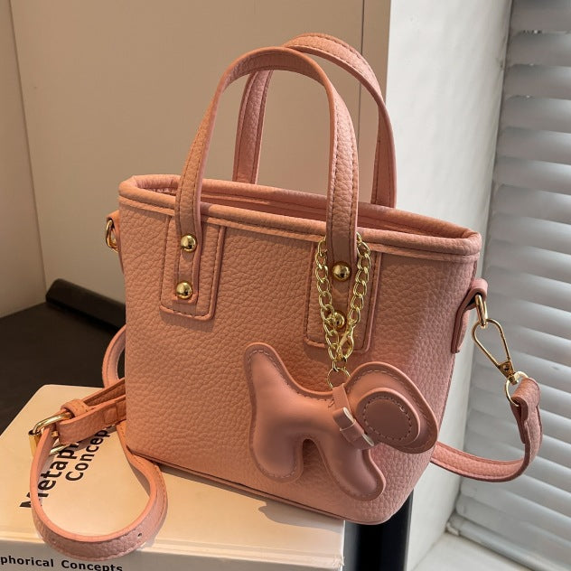 Women Fashion Cartoon Pony Pendant PU Handle Shoulder Bag