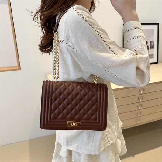 Women Simple Casual Solid Color Square Chain Shoulder Bag