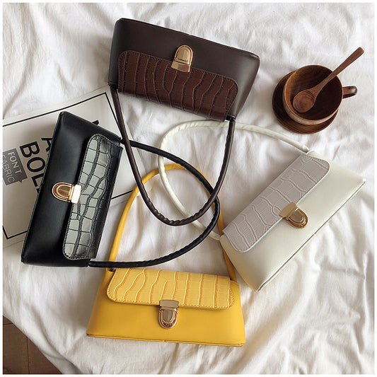 Women Vintage Crocodile Pattern Flap Buckle Design PU Underarm Bag