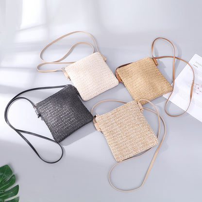 Mini sac à bandoulière tissé pour téléphone portable, couleur unie, tendance, pour femme