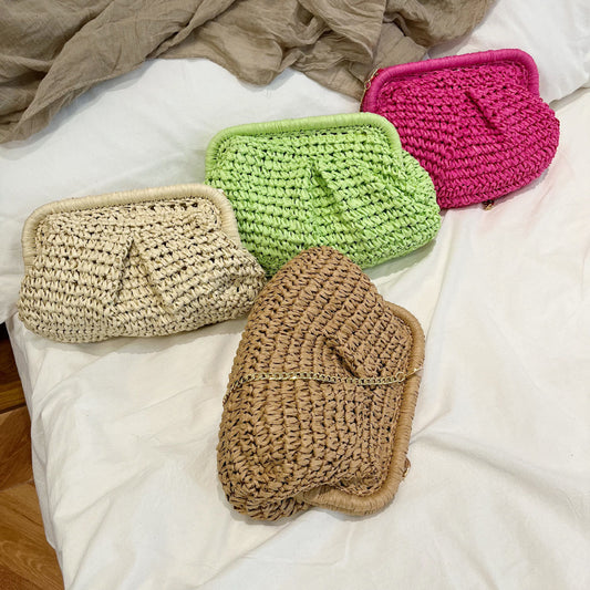 Women Fashion Casual Solid Color Knitted Chain Clutch Crossbody Bag