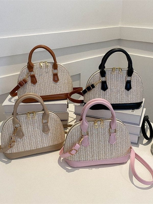 Sac à main simple à bandoulière en coquillage tissé pour femme 