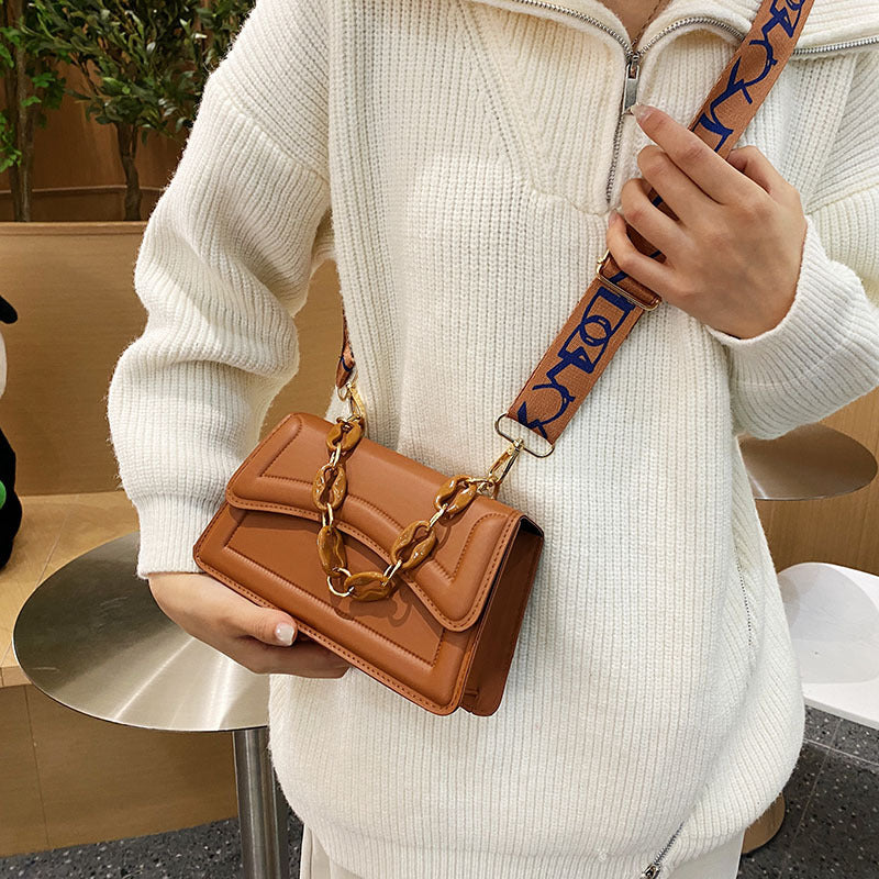 Fashion Solid Color Wide Shoulder Strap Square Shoulder Bag