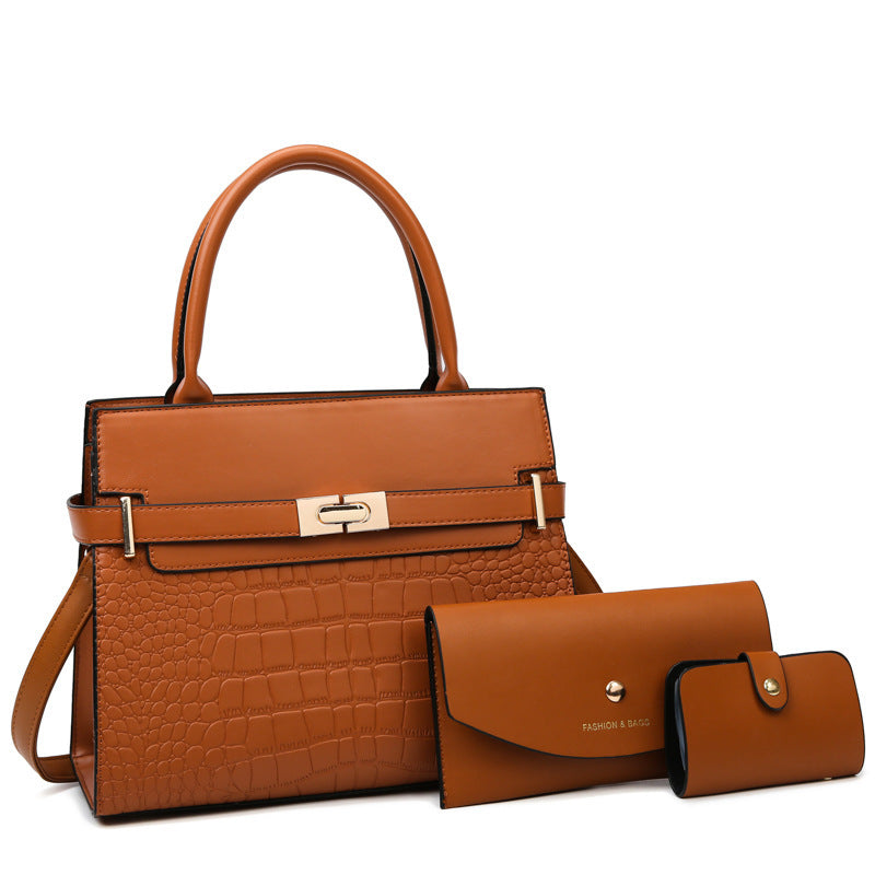 Women Fashion Retro Crocodile Pattern PU Coin Purse Handbag Set