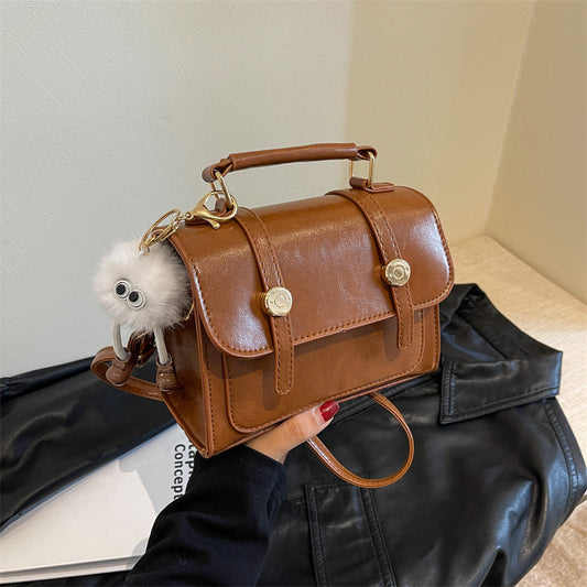 Women Fashionable Simple Flap Plush Pendant Square PU Crossbody Bag