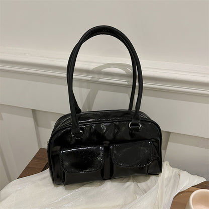 Sac à bandoulière décontracté rétro à double poche pour femme, couleur unie 