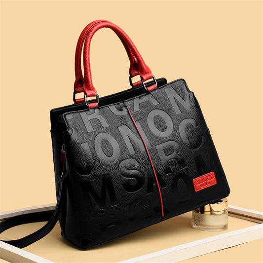Women Basic letter Embossing Zipper Design Large Capacity PU Handle Bag