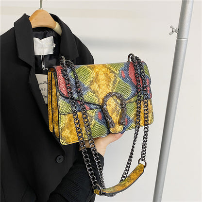 Sac messager à chaîne motif serpent pour femme 