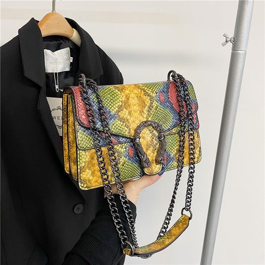Sac messager à chaîne motif serpent pour femme 