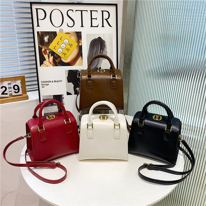 Women Fashion Solid Color Square PU Handle Shoulder Bag