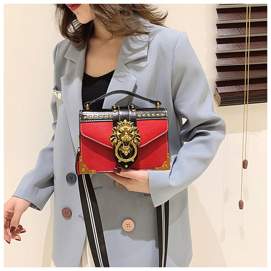 Women Fashion Casual PU Solid Color Lion'S Head Rivets Clutch Crossbody Bag