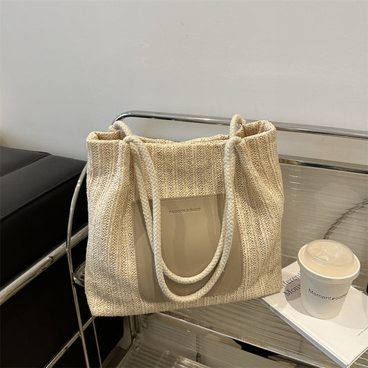 Sac fourre-tout tissé simple et tendance pour femme, grande capacité 