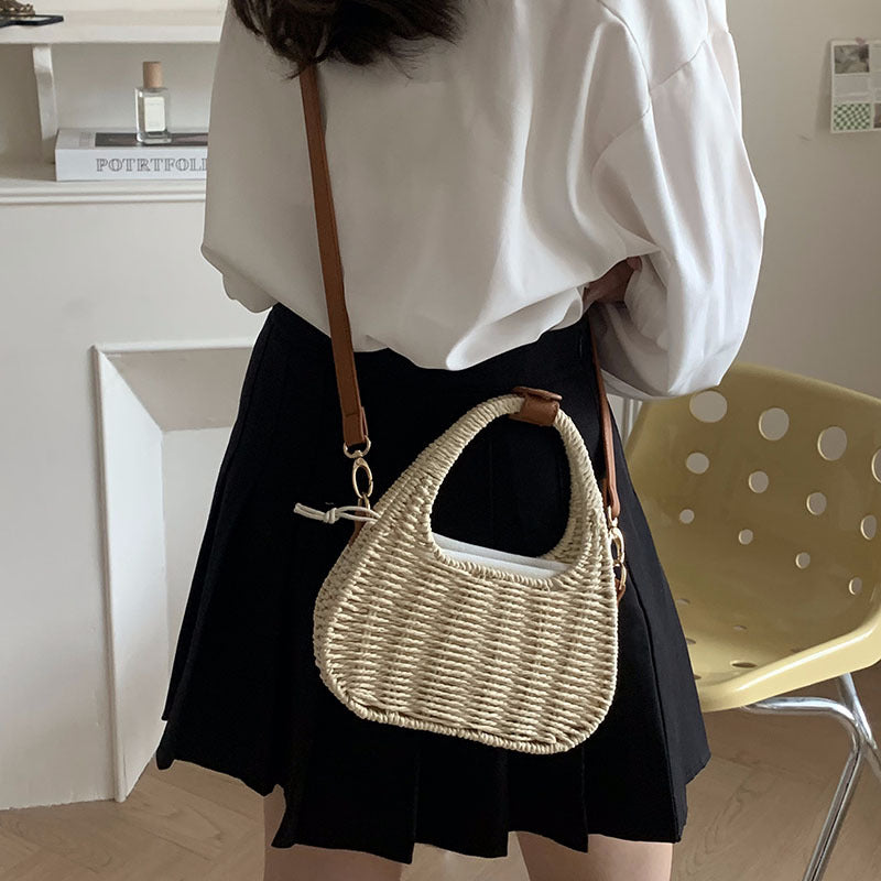 Women Fashion Casual Straw Woven Beach Crossbody Bag