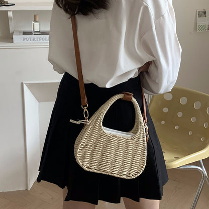 Women Fashion Casual Straw Woven Beach Crossbody Bag