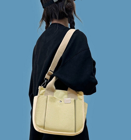 Women Casual Solid Color Handheld One Shoulder Canvas Bag