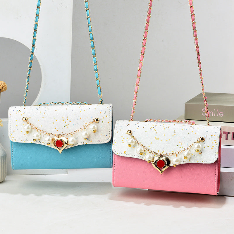 Sac bandoulière élégant à paillettes carrées et bordure en chaîne 