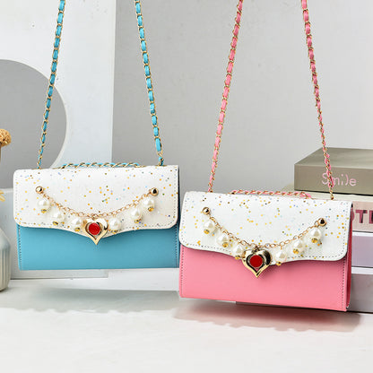 Sac bandoulière élégant à paillettes carrées et bordure en chaîne 