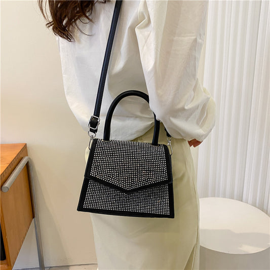 Women Fashion Versatile Square Rhinestone Crossbody Handle Bag