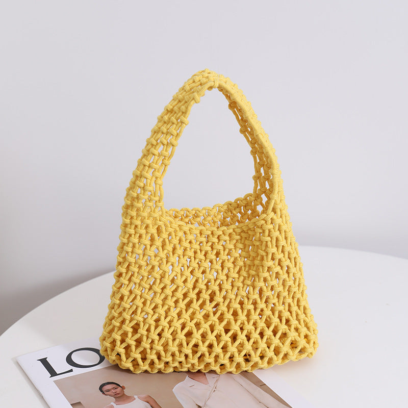 Women Candy-Colored Cotton Thread Woven Summer Simple Style Fishnet Shoulder Bag