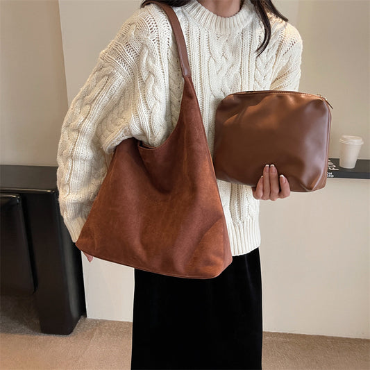 Sac à bandoulière en daim vintage décontracté pour femme, grande capacité, pour l'automne et l'hiver 