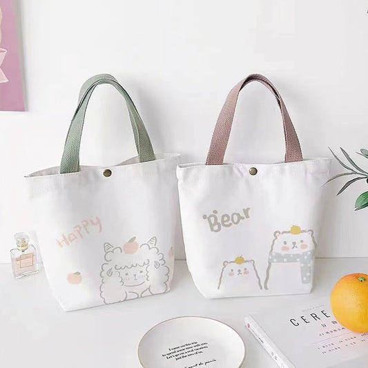 Sac de courses en toile imprimé agneau pour femme, simple et mignon, motif dessin animé 