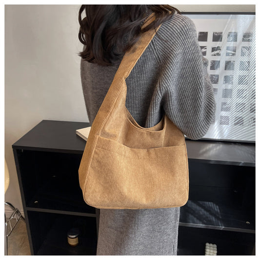 Women Fashion Casual Large Capacity Solid Color Corduroy Crossbody Bag
