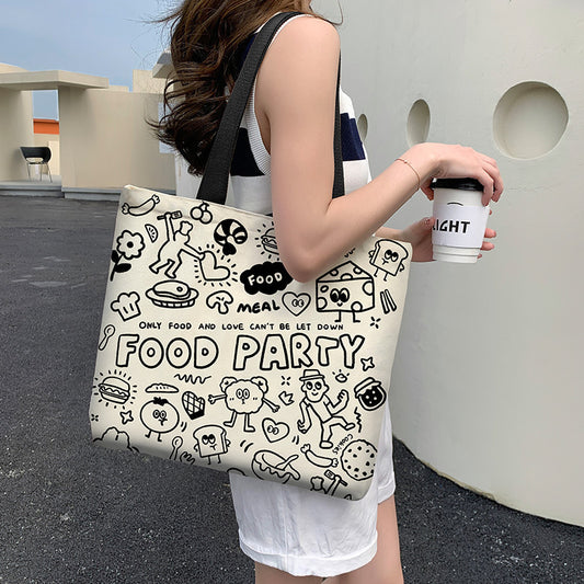 Women'S Fashion Cute Anime Bear Canvas Large Capacity Tote Bag
