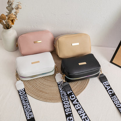 Women Fashionable Simple Solid Color Square Letter Wide Shoulder Strap Crossbody Bag