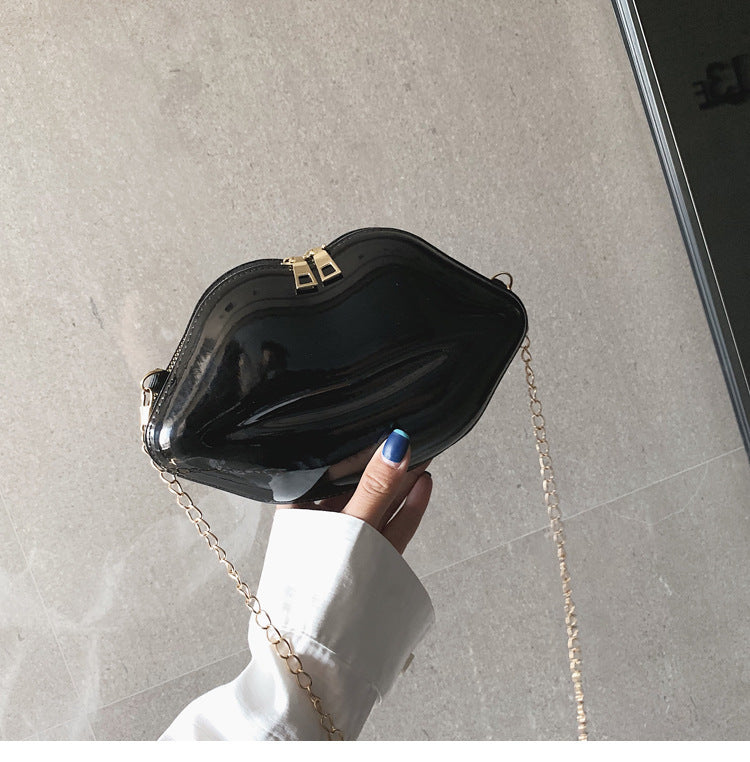 Women'S Fashion Personality Lips Patent Leather Chain One Shoulder Bag