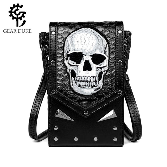 Women Fashion Pu Rivet Skull Waist Bag