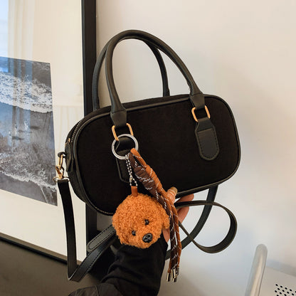 Women Fashion Casual Oval Suede Ornament Handbag