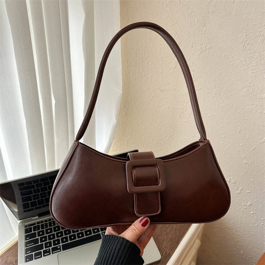 Sac à bandoulière simple en PU pour femme, couleur unie, avec boucle de ceinture 