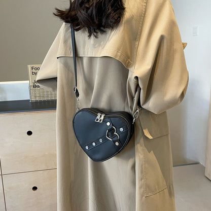Sac à bandoulière en PU avec fermeture éclair en forme de cœur pour femme 