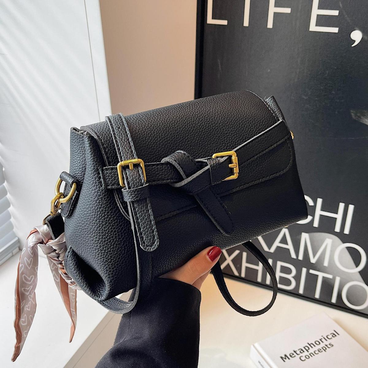 Women Fashion Retro Solid Color Litchi Pattern Small Square Shoulder Bag