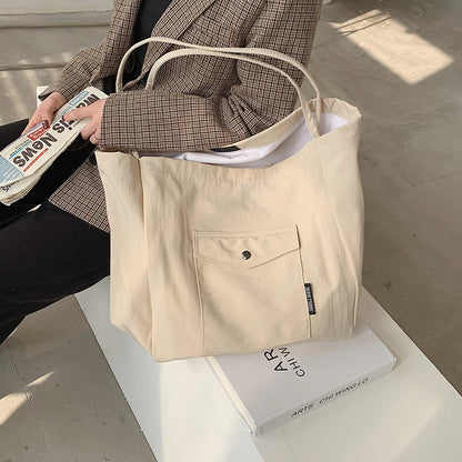 Women Casual Design Solid Color Canvas Large Capacity Shoulder Handle Tote Bag