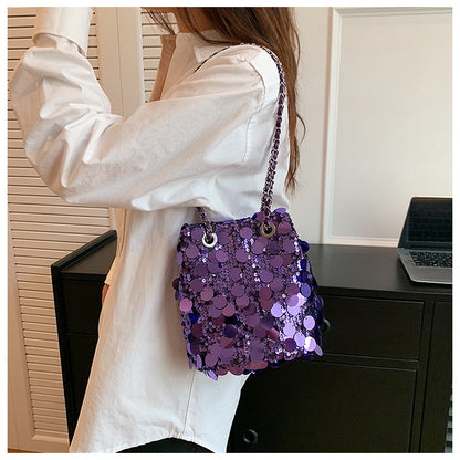 Sac seau à bandoulière à paillettes pour femme 
