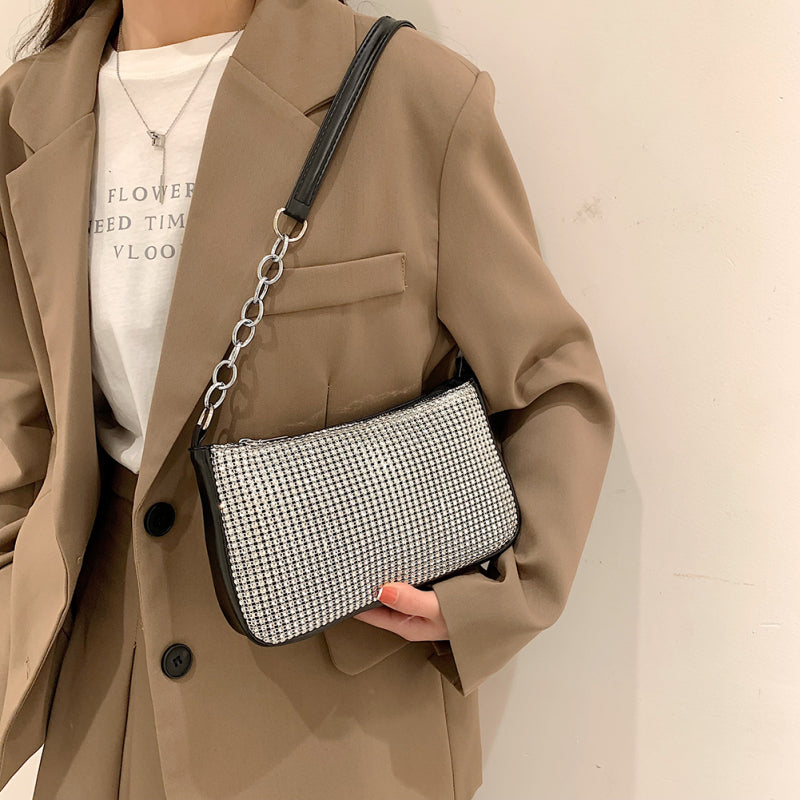 Sac à main tendance pour femme avec fermeture éclair et strass 