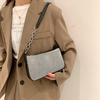 Sac à main tendance pour femme avec fermeture éclair et strass 