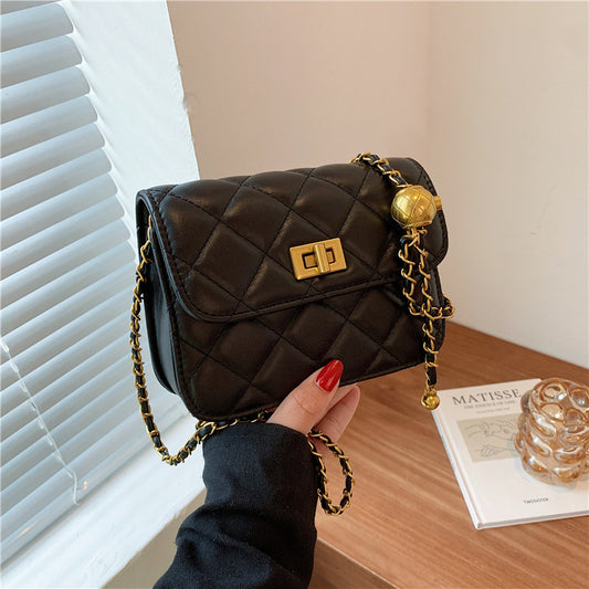 Petit sac messager à chaîne boule dorée en forme de losange pour femme 