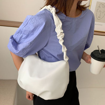 Fashion Simple Women Solid Color PU Creased Strap Underarm Bag