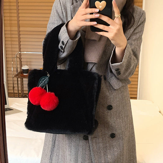 Women Fashion Cherry Plush Tote Bag