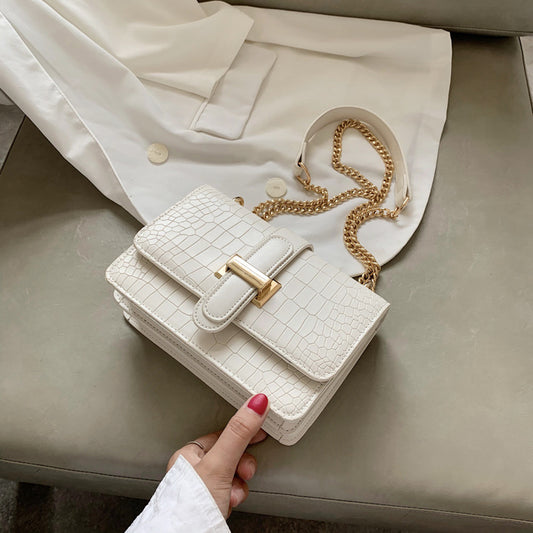 Women Fashion Solid Color Chain Small Square Shoulder Bag