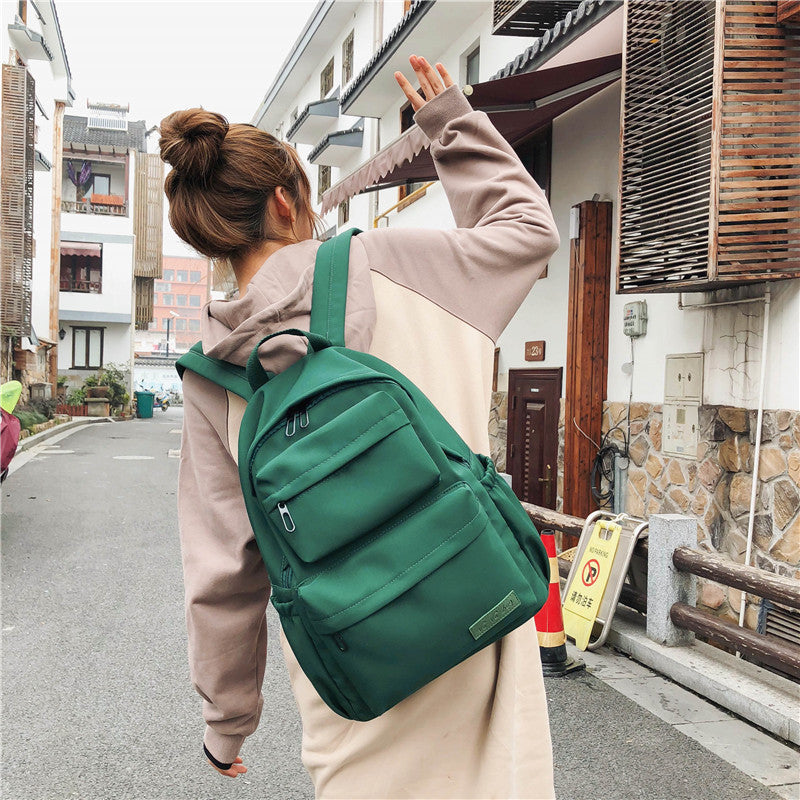 Women Casual Basic Multi-pocket Design Solid Color Large Capacity Canvas Backpack